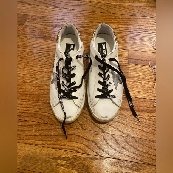Golden Goose Women's white leather Super-Star with glittery heel tab Size 41 - Picture 5 of 15